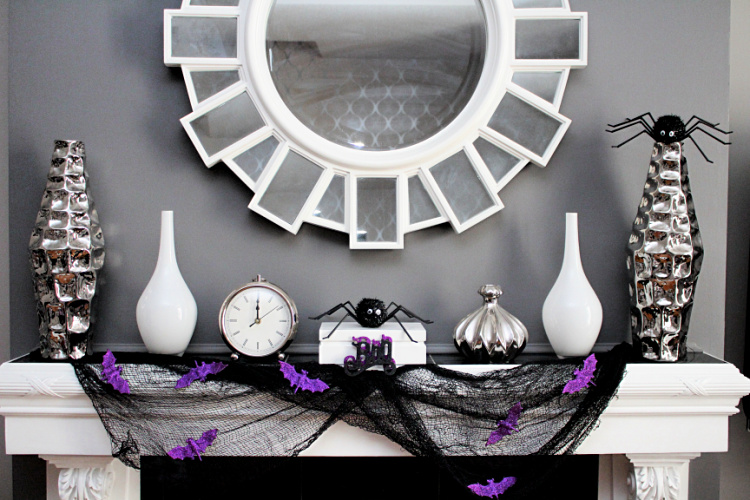 Simple Halloween Decorations for the Fireplace Mantel! www.designinsidethebox.com